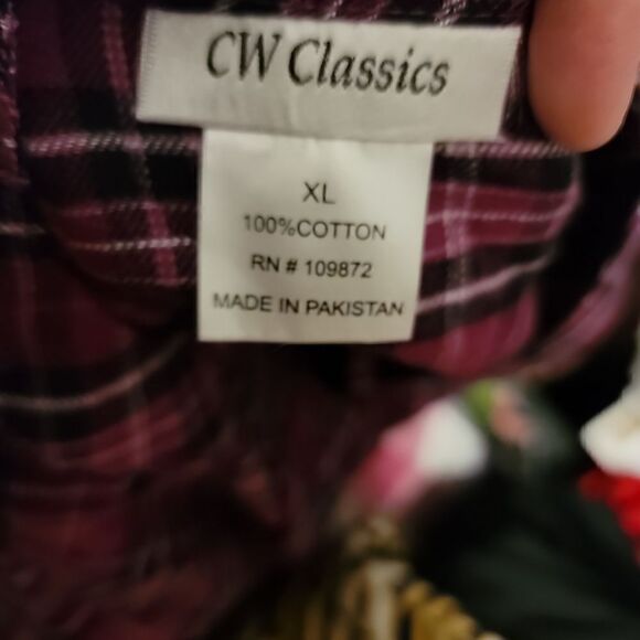 CW Classics Lightweight Flannel Purple Berry Plaid Tunic Top Sz XL NWOT - Picture 3 of 6